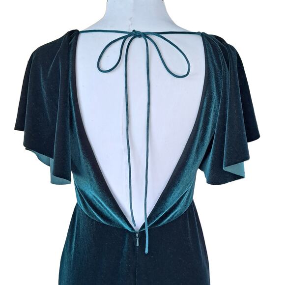 JENNY YOO BHLDN Ellis Flutter-Sleeve OpenBack Velvet Gown 6 Emerald Green Dress - Picture 9 of 14